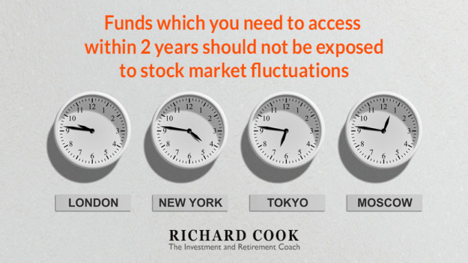 Funds which you need to access within 2 years should not be exposed to stock market fluctuations
